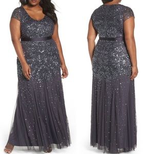 Adrianna Papell Smokey Beaded V-Neck Gown (18W)
